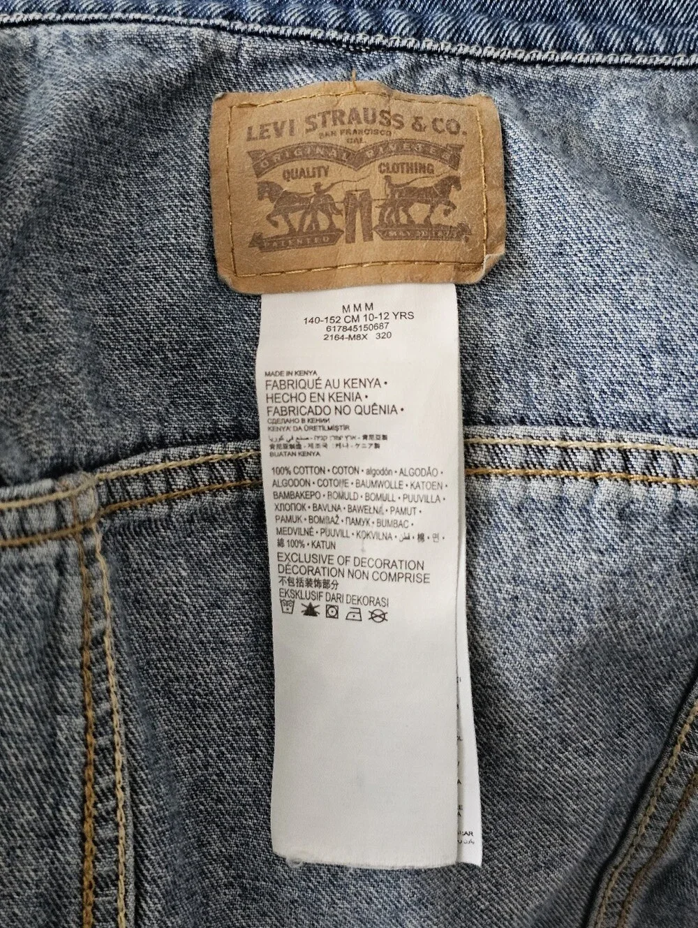 Levi's Kids Denim Trucker Jacket Blue 100% Cotton Button Front Size 10–12 Years